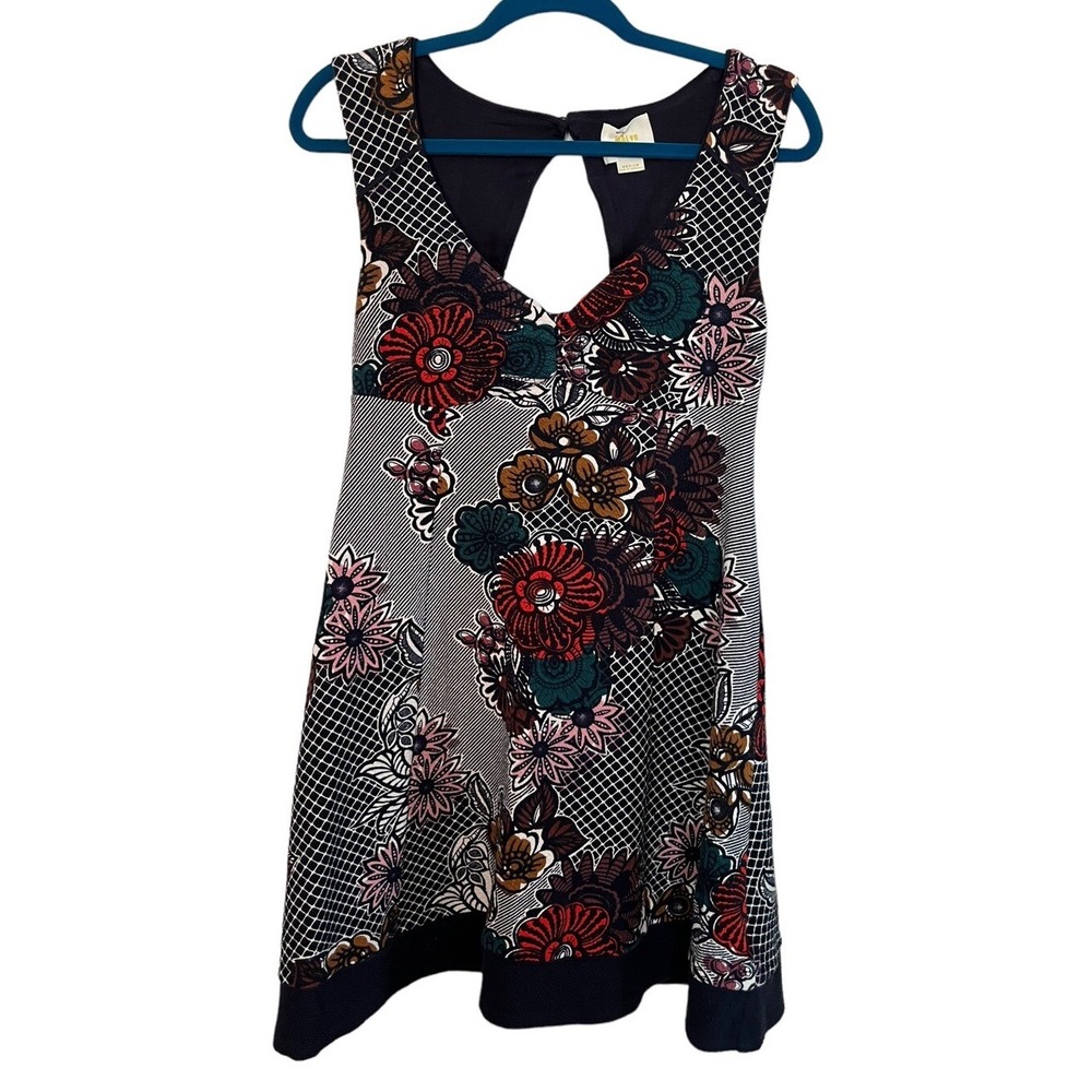 Anthropologie Maeve Floral Lattice Cut Out Back Fit Flare Mini Dress Multi Color - Picture 2 of 4